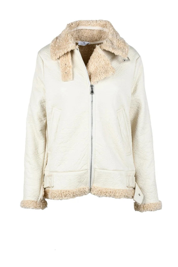 Simona.A White Polyester Stretch Coat