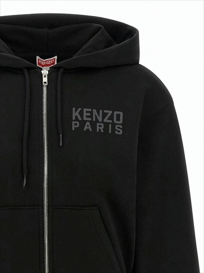 Kenzo Cropped Hoodie With Front Zipper And Distinctive Tiger Graphic
