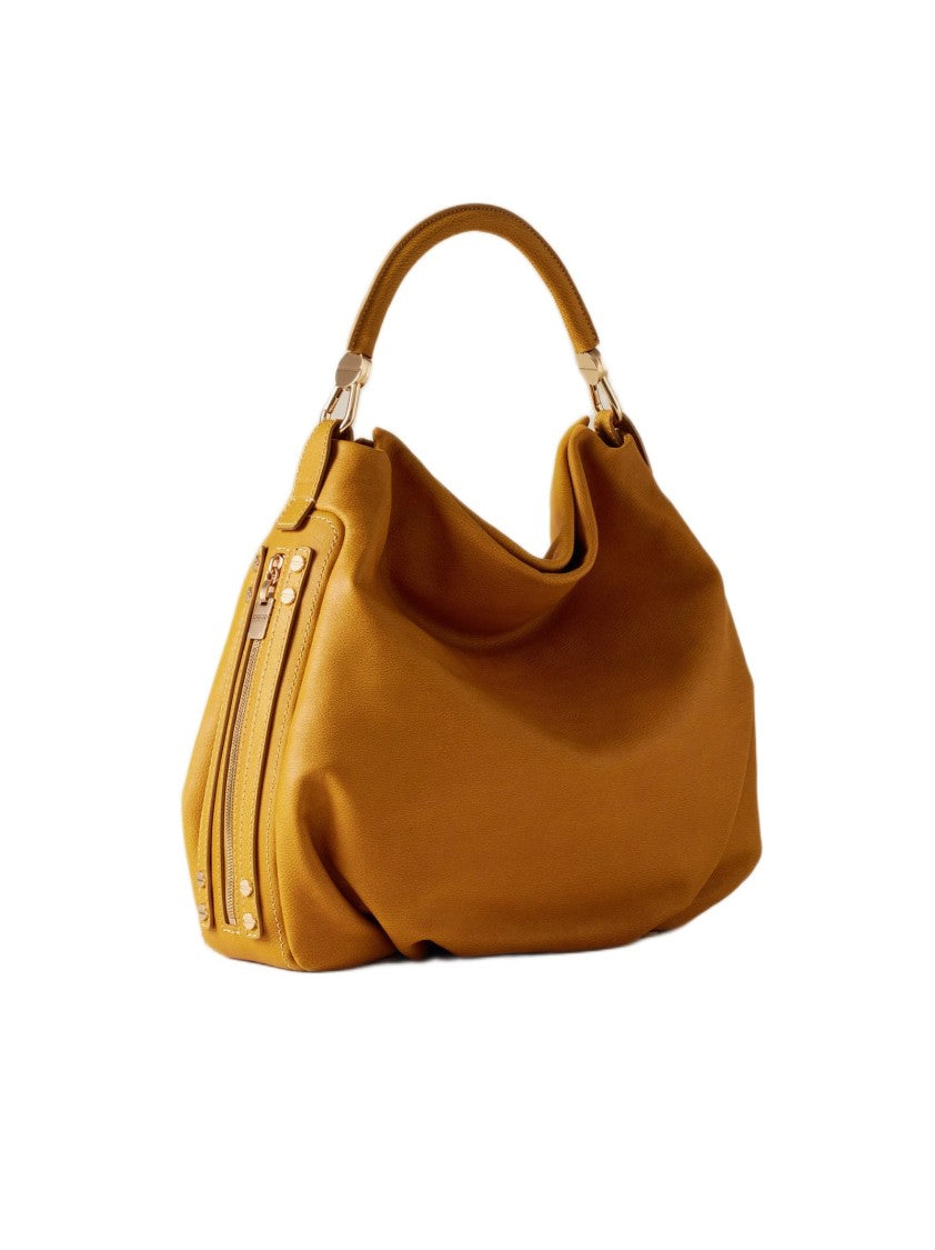 Borbonese Soft Slouchy Handbag With Rounded Silhouette And Gold Accents