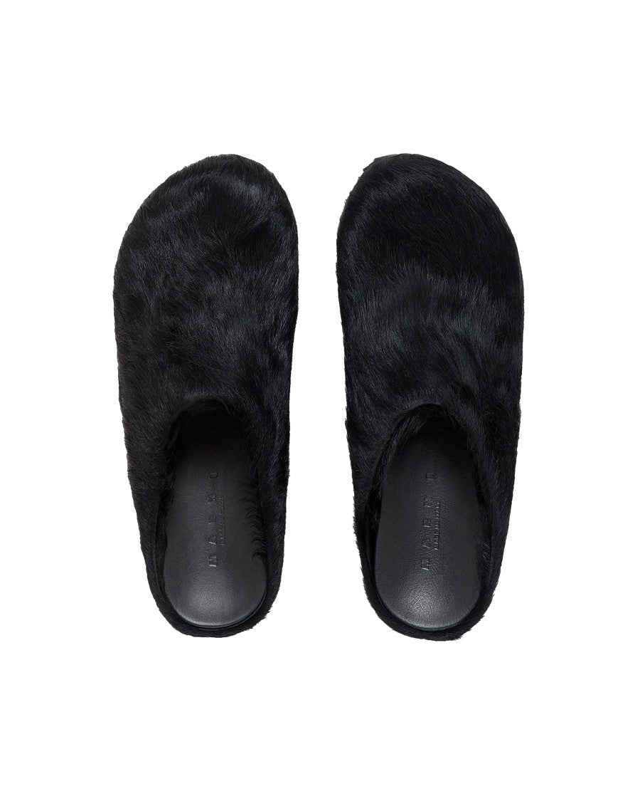 Marni Long-Hair Leather Fussbett Mules - Black