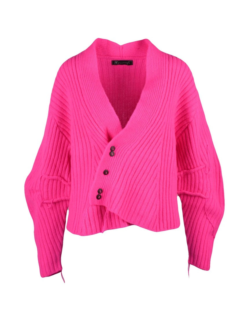 Of Handmade Rose Shock Asymmetric Ribbed Wool-Cashmere Cardigan