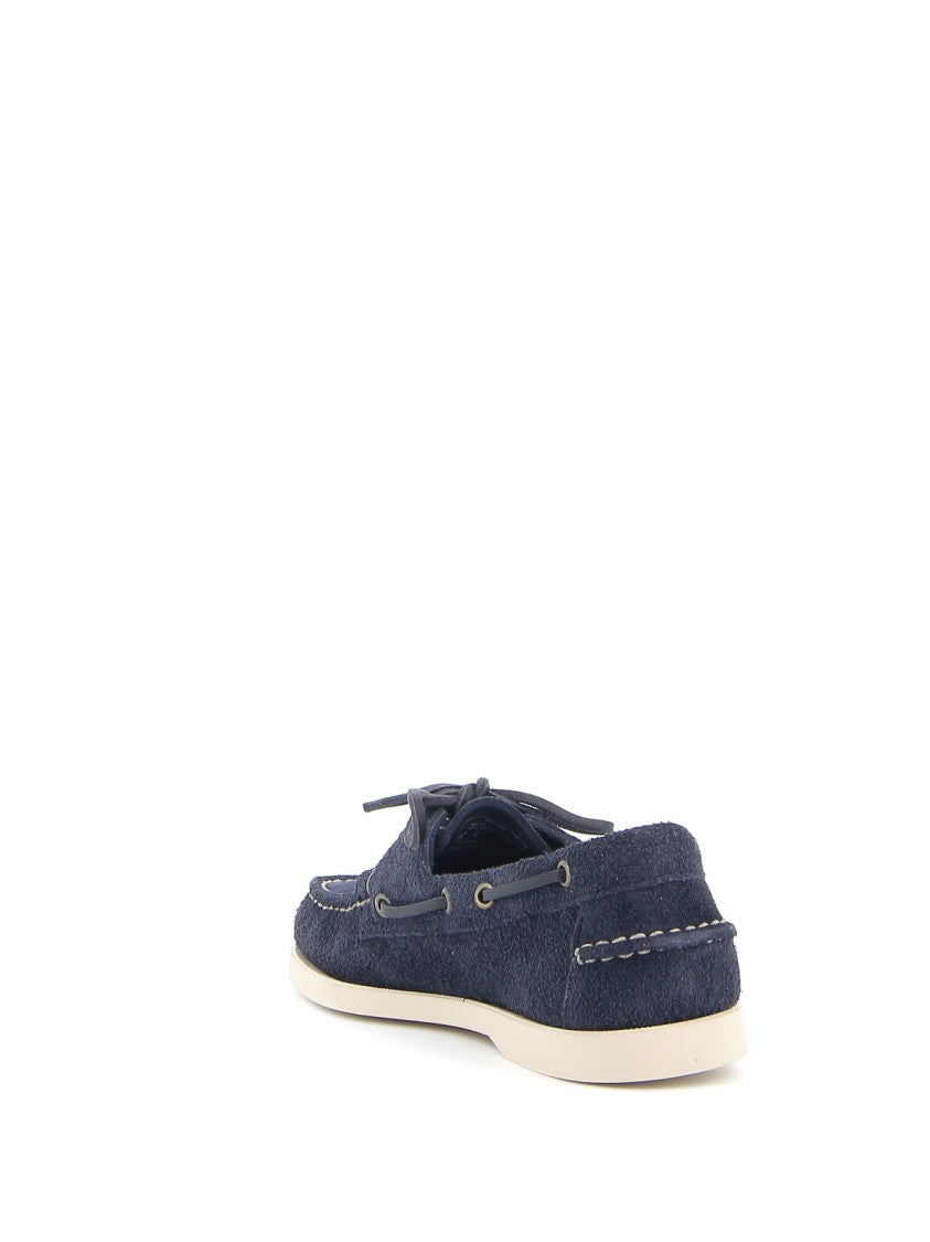 Sebago Hand-Stitched Blue Suede Moccasin With Rubber Sole