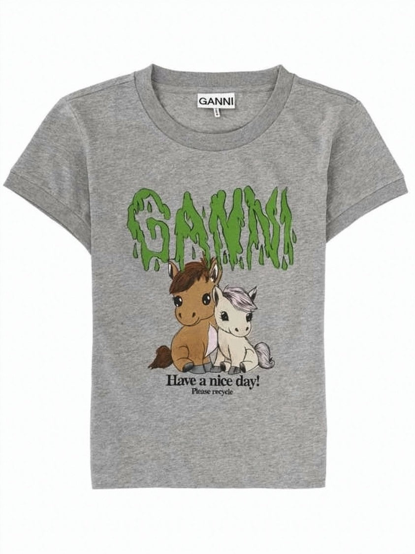 Ganni Short-Sleeved Crew Neck T-Shirt With Playful Graphic