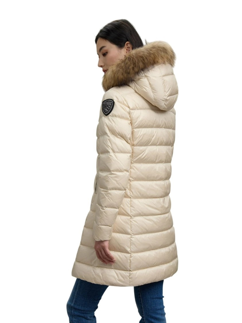 Blauer Quilted Long Raccoon Fur Down Jacket