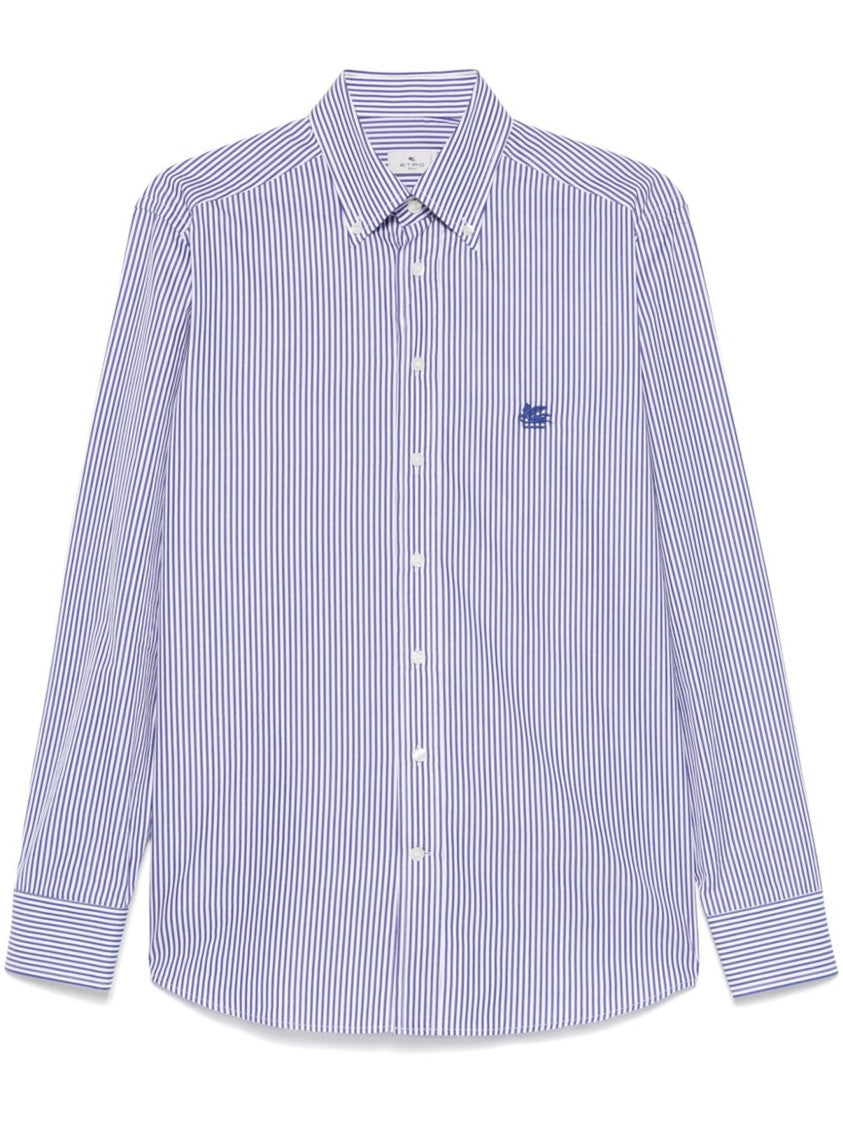 Etro Blue Roma Logo Bd Vertical Stripe Shirt