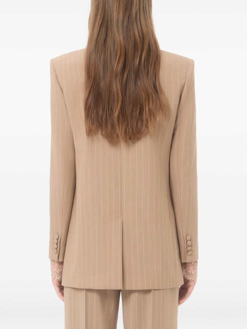 Valentino Double-Breasted Tailored Blazer With Pinstripes And Structured Shoulders