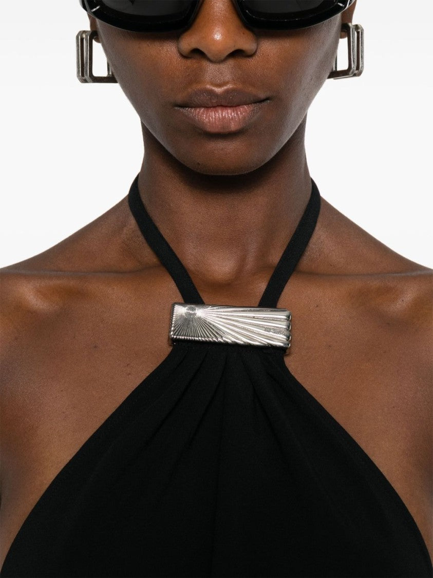 The Attico Asymmetric Hem Black Midi Dress With Halter Neck