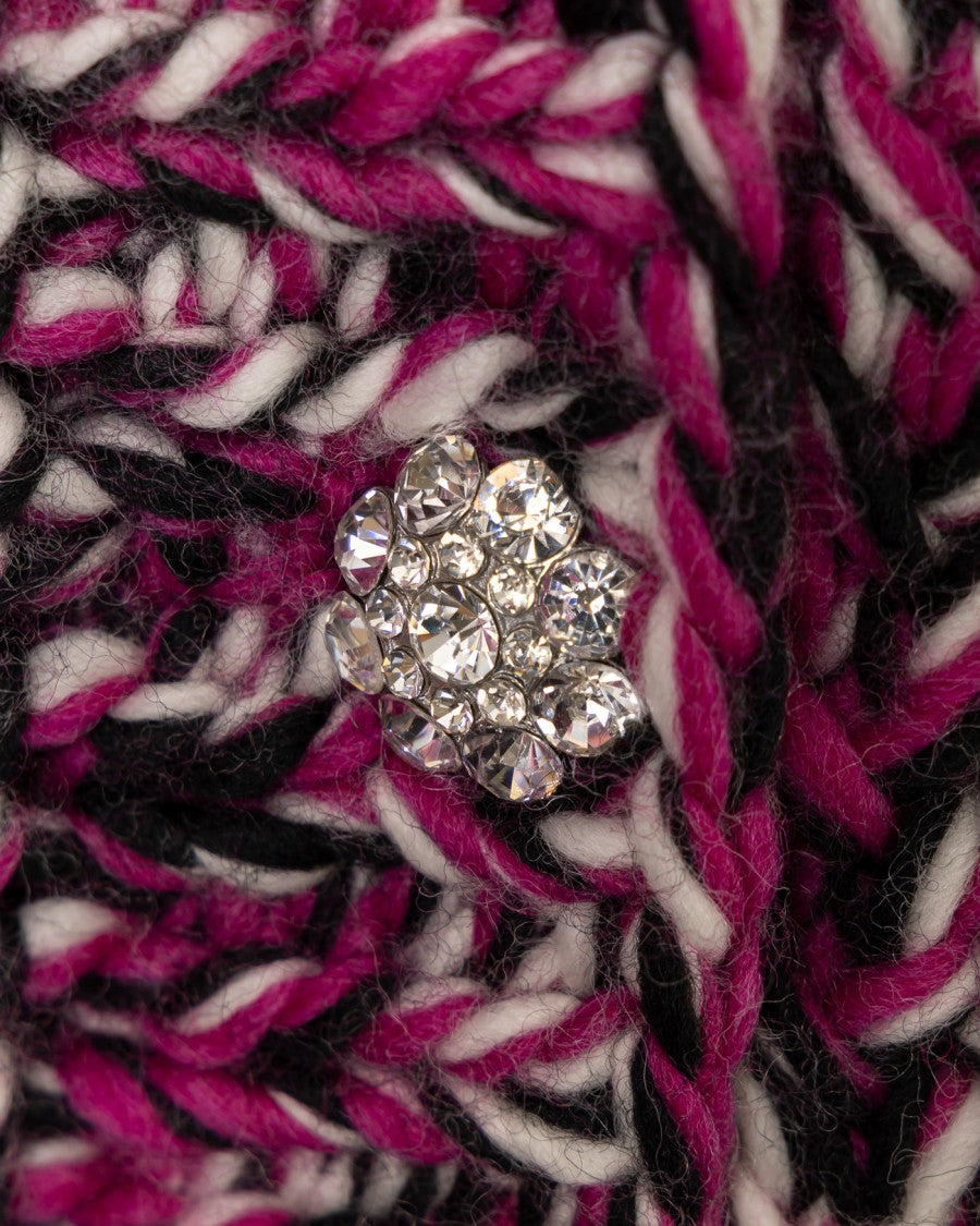 Ganni Graphic Purple Fringe Wool Handknit Cardigan