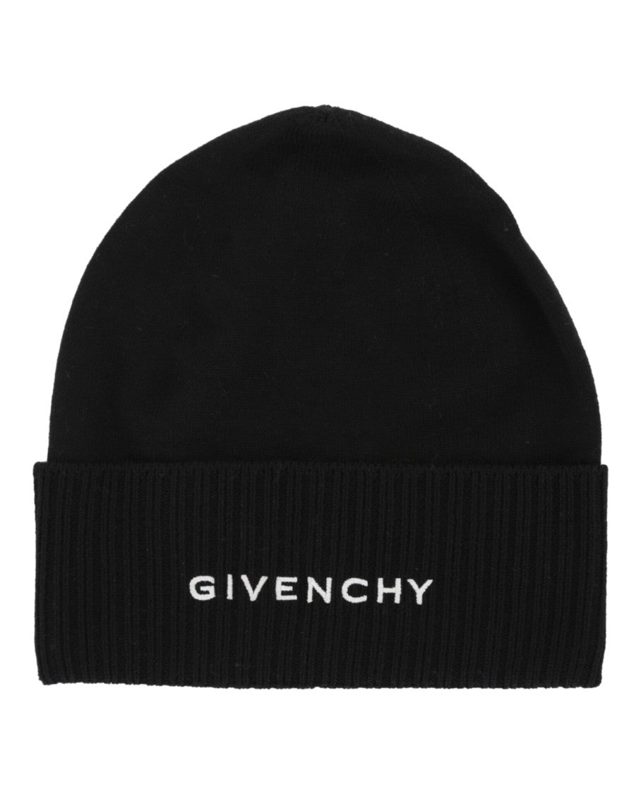 Givenchy Ribbed Wool Beanie With Distinctive Embroidered Logos