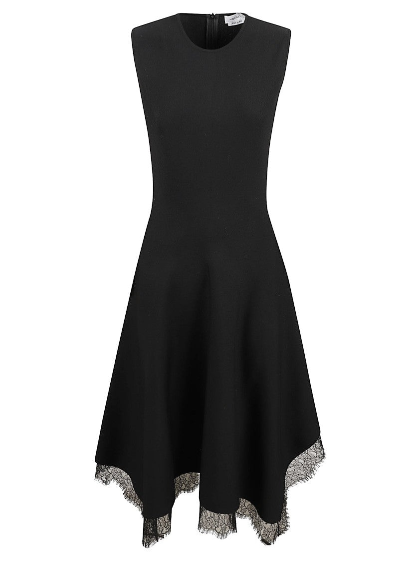 Alexander Mcqueen Black Compact Wool Viscose Asymmetrical Sleeveless Dress