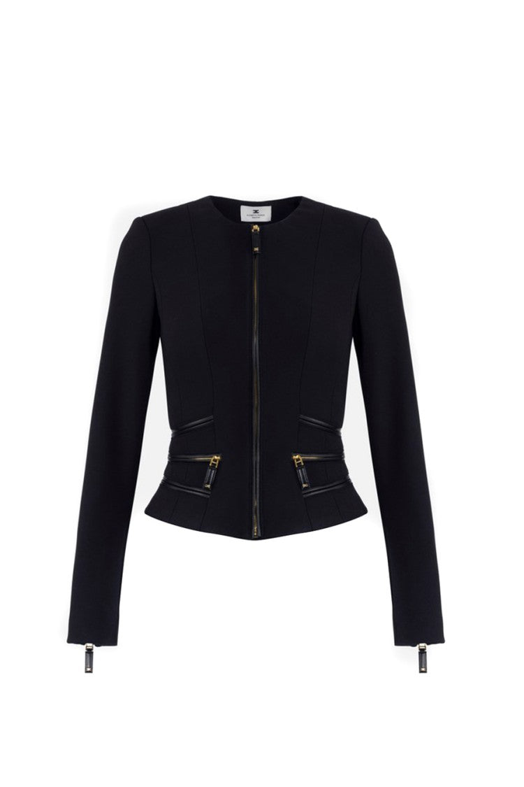 Elisabetta Franchi Black Collarless Corset Zip-Front Polyester-Blend Blazer