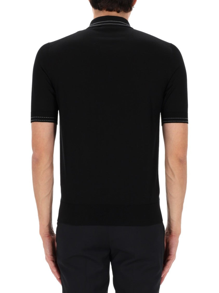Dolce & Gabbana Neutrals Fitted Contrast Stitching Silk Polo Shirt