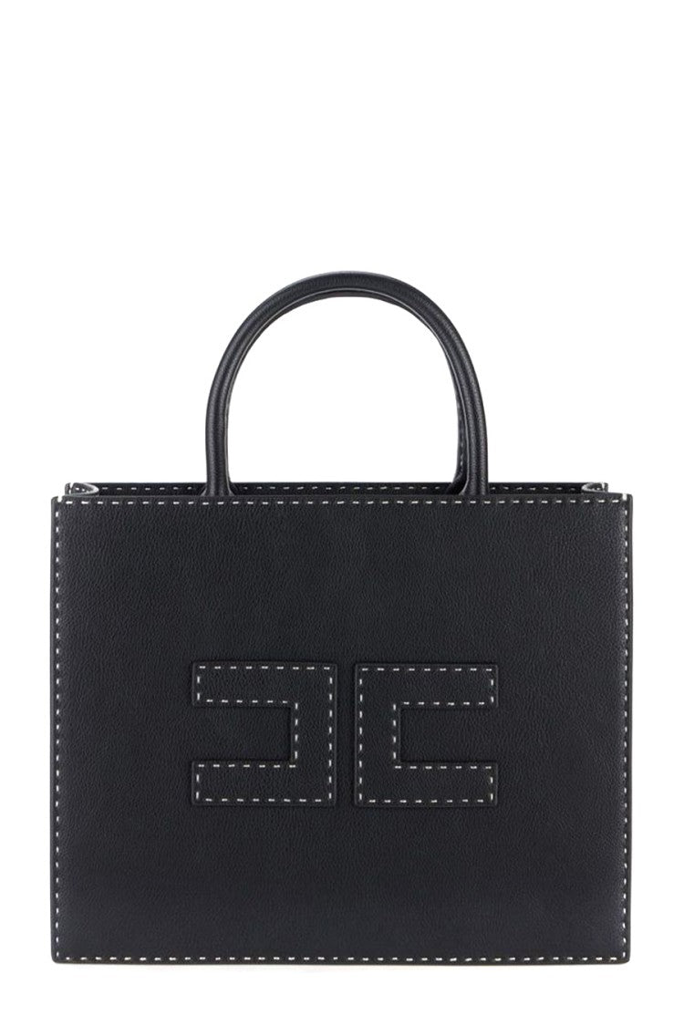 Elisabetta Franchi Structured Black Handbag With Contrasting Stitching And Dual Handles