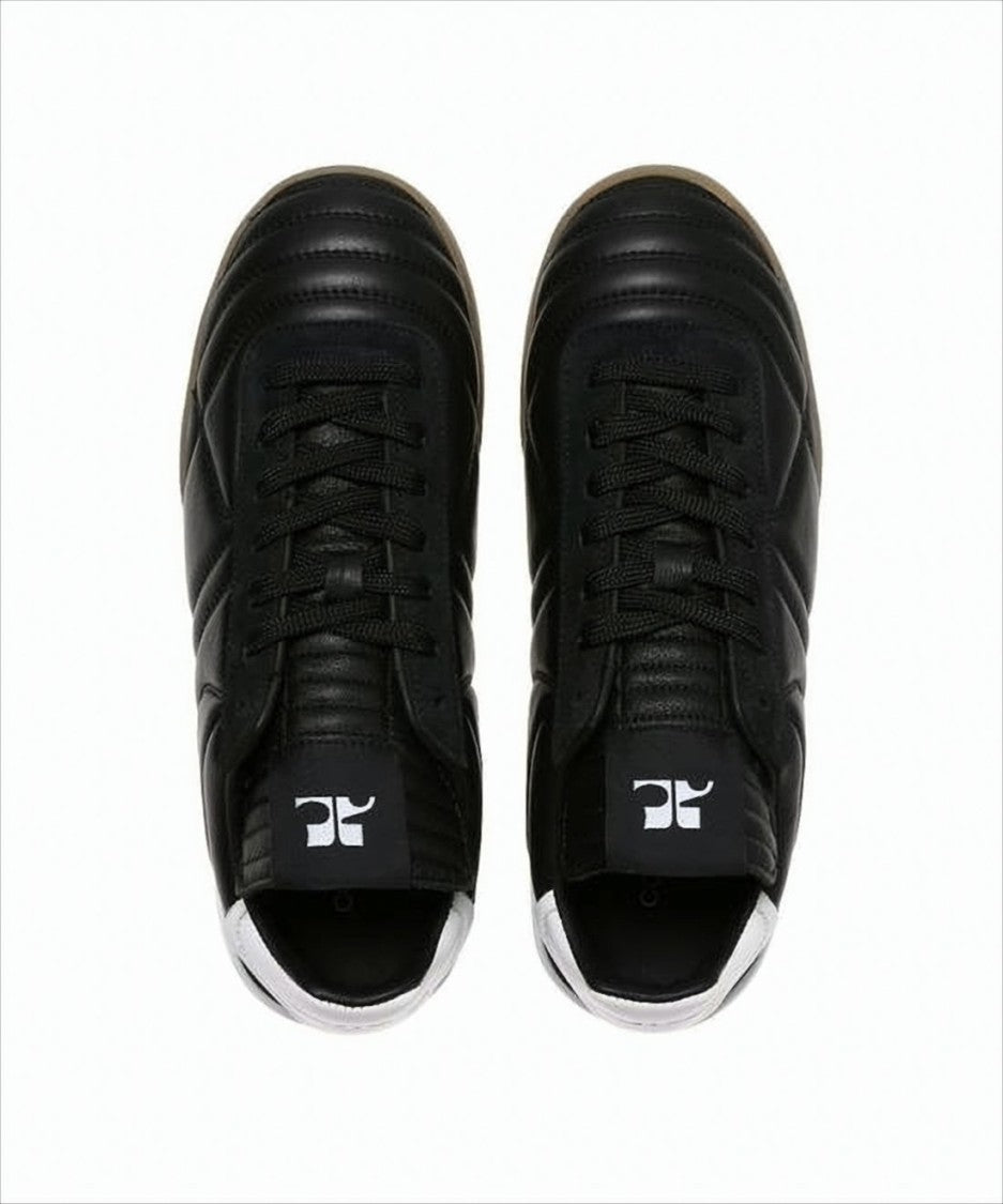 Courrèges Textured Black Sneakers With Contrasting White Heel