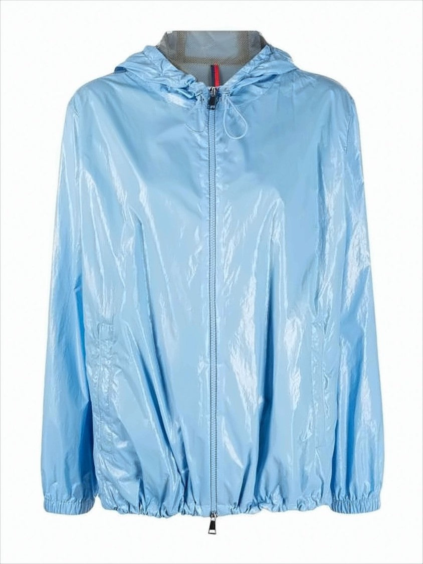 Moncler Lightweight Blue Jacket With Shiny Finish And Hood