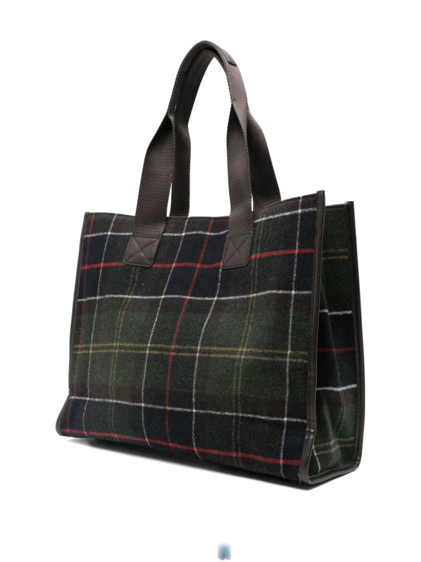 Barbour Tartan Structured Handbag With Metallic Logo Plaque