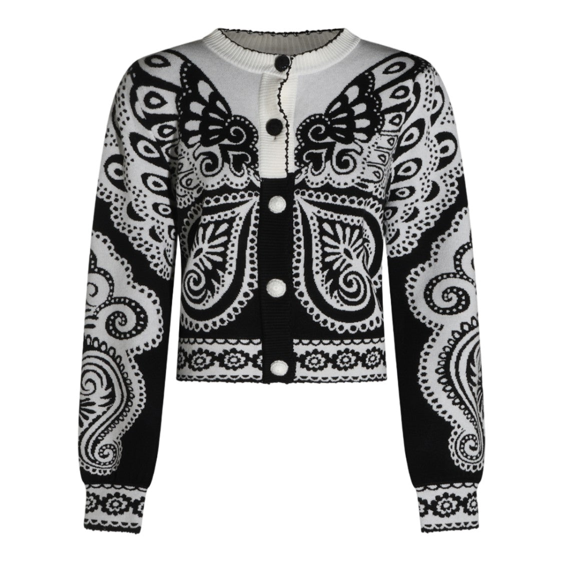 Farm Rio Paisley Butterfly Ruffled Sweater
