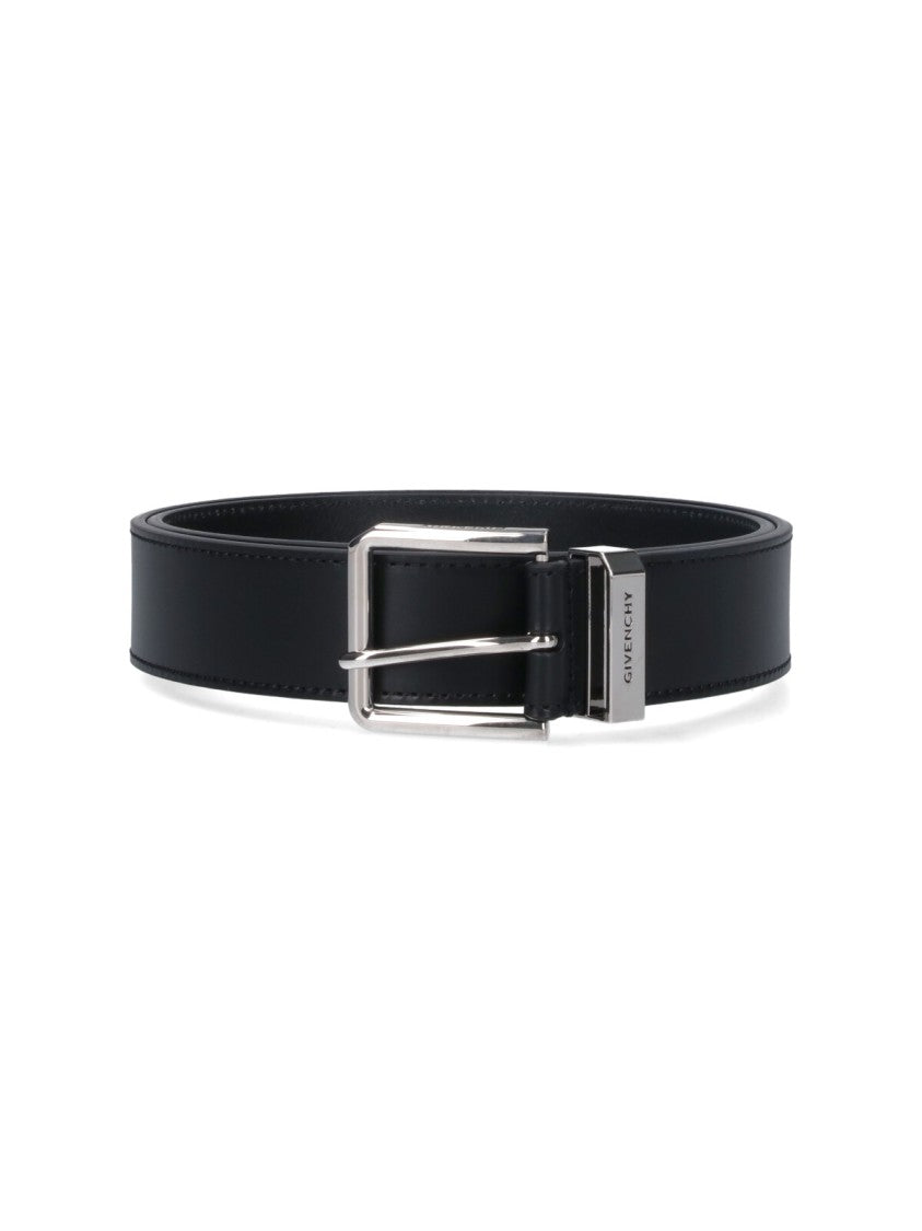 Givenchy "Gentleman" Belt, In Black Calfskin, Silver Brass Buckle