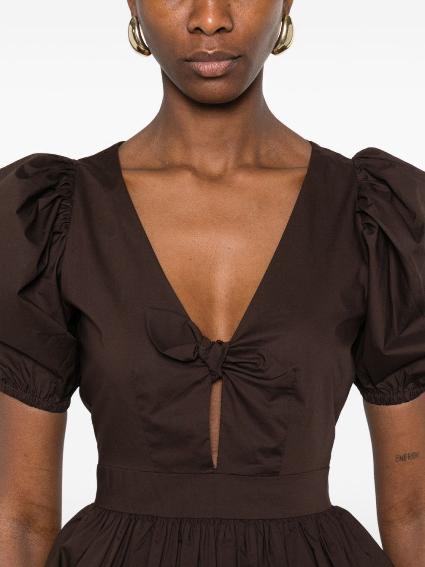 Rotate Deep V-Neck Top With Puff Sleeves And Bow Detail