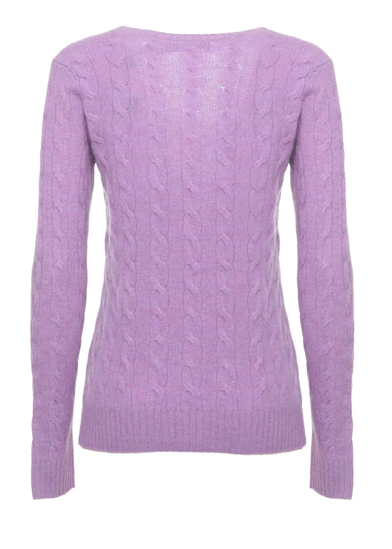 Polo Ralph Lauren Purple V-Neck Cable-Knit Wool Sweater