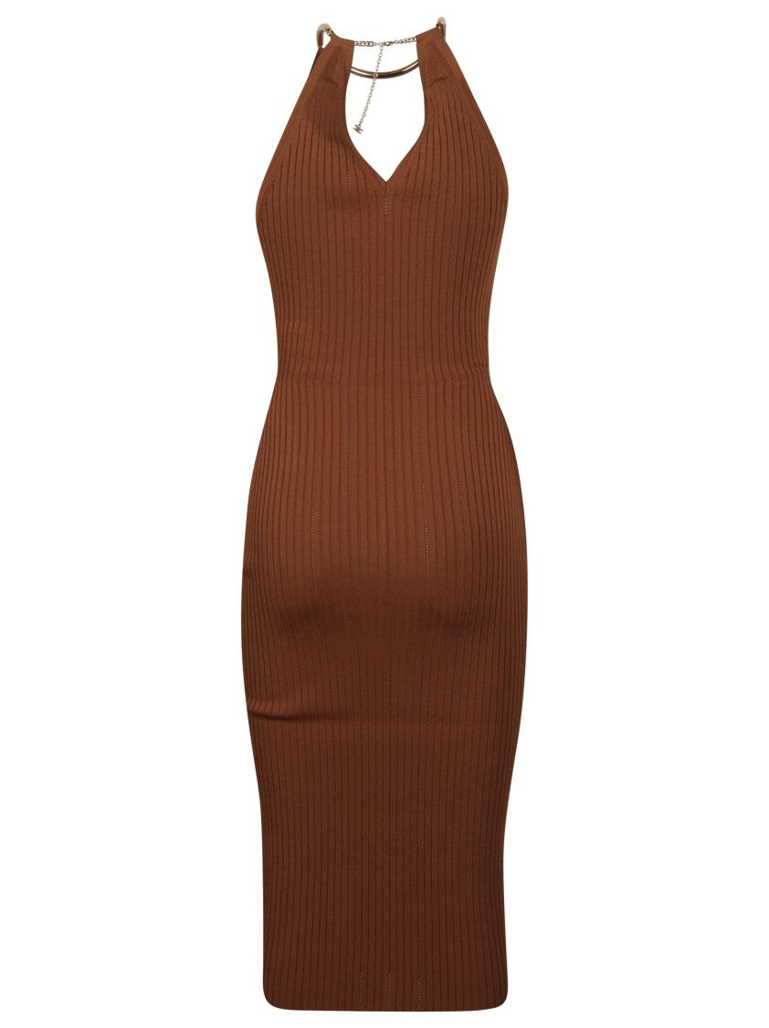 Elisabetta Franchi Sleeveless V Neck Chain Midi Dress