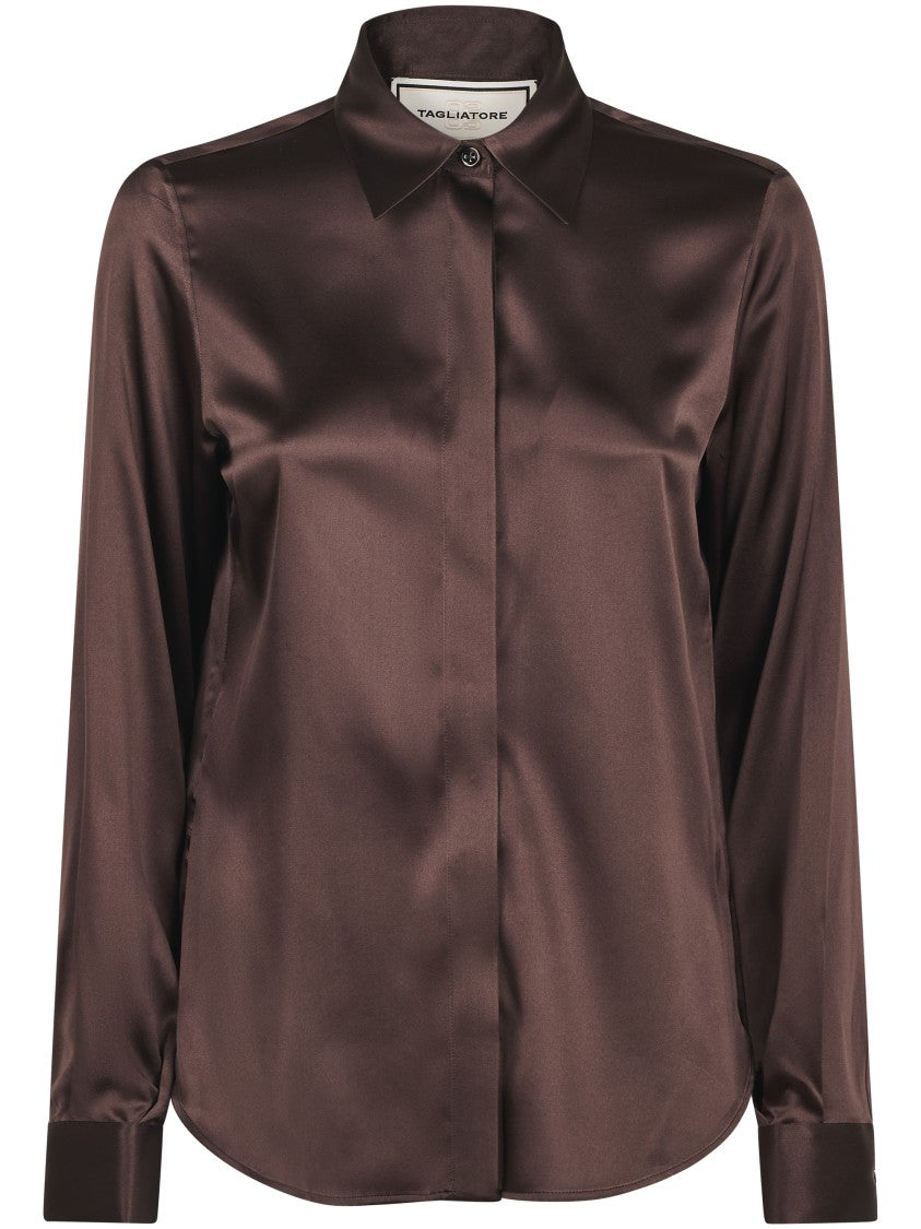 Tagliatore Silk Blend Brown Shirt With Refined Cut