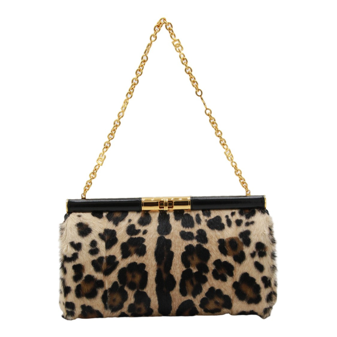Dolce & Gabbana Plush Leopard Print Handbag With Structured Frame And Gold Accents