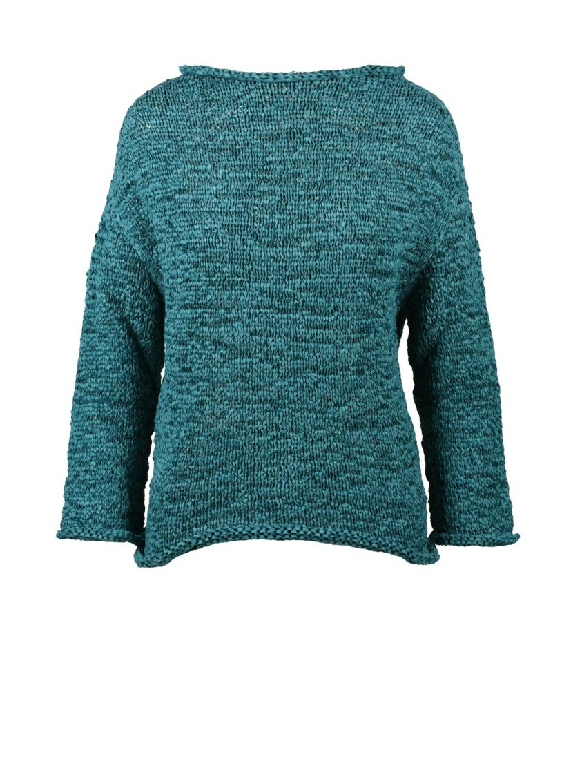 Alpha Studio Green Polyester Polyamide Braided Ribbon Boat Sweater