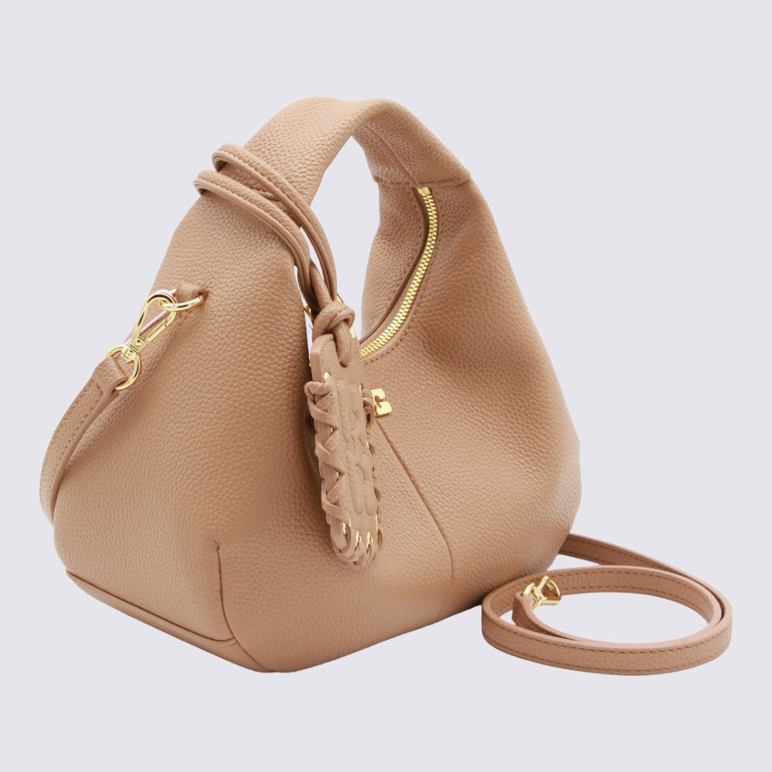 Ganni Compact Structured Handbag With Gold-Tone Hardware And Detachable Strap