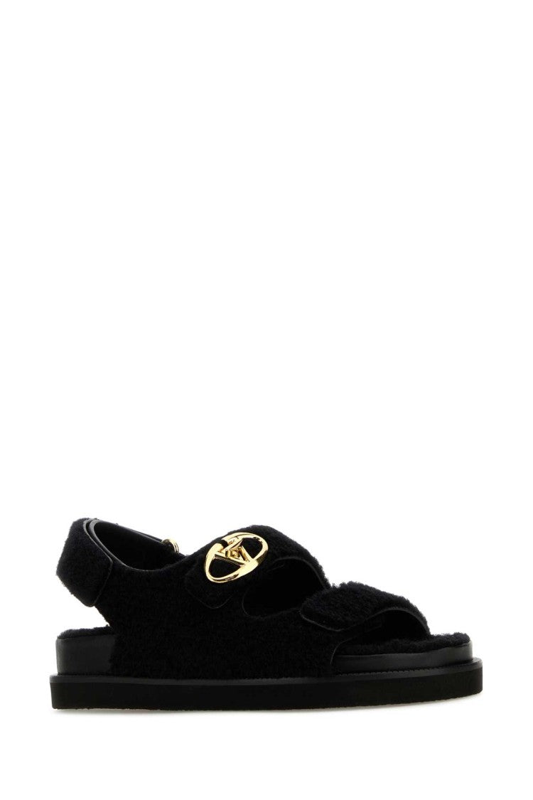 Valentino Garavani Black Eco Fur Sandals