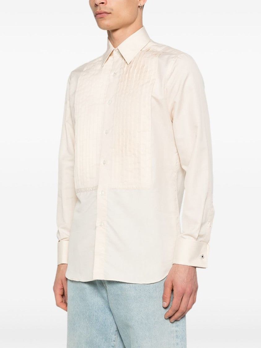 Lardini Textured Cream Button-Up Shirt With Long Sleeves