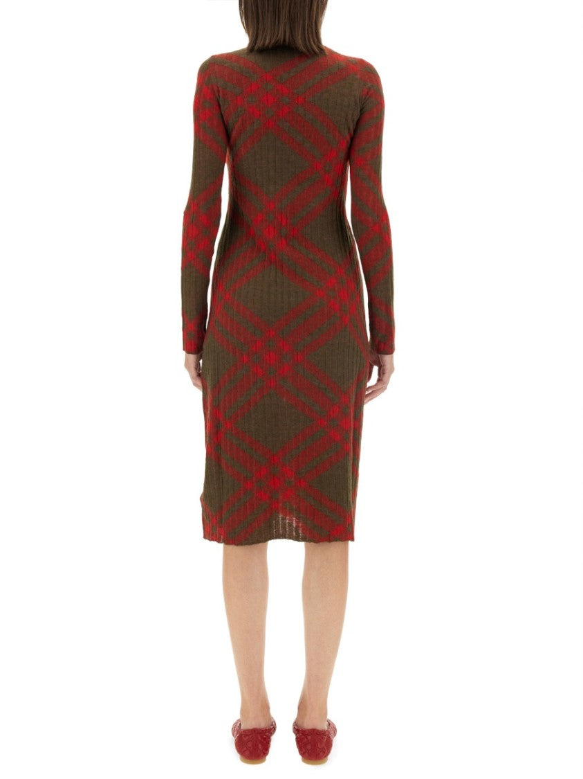 Burberry Plaid Wool Blend Midi Dress
