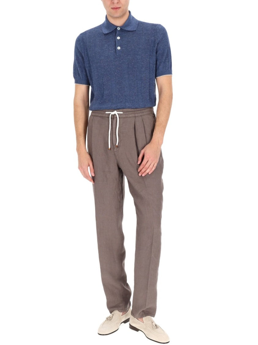Brunello Cucinelli Textured Short-Sleeve Linen-Blend Knit Polo Shirt