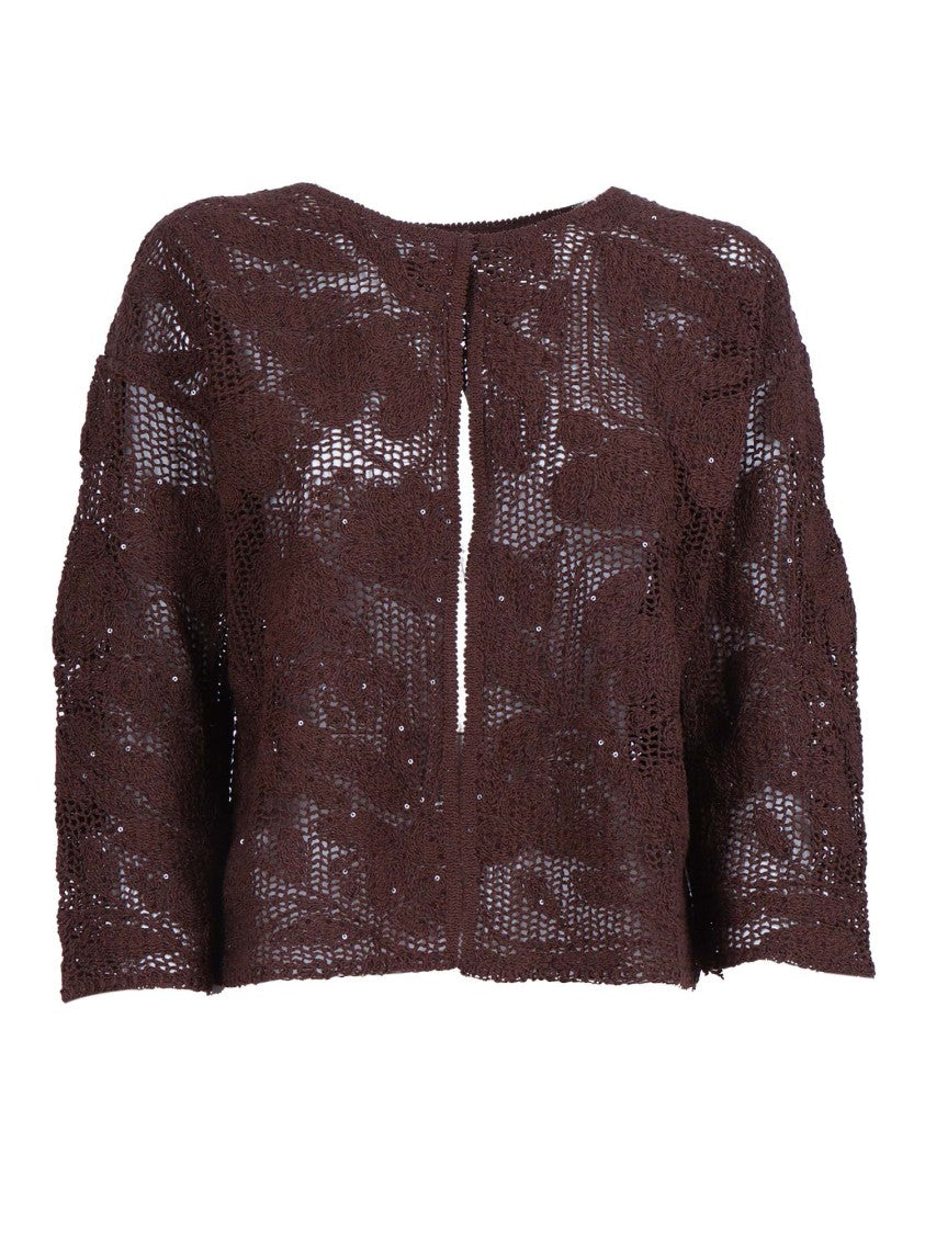 Kangra Cashmere Cropped Open Knit Sequined Top