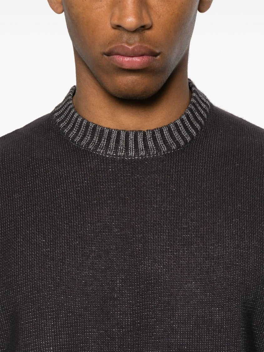 Gr10k Textured Dark Grey Crewneck Sweatshirt With Ribbed Details