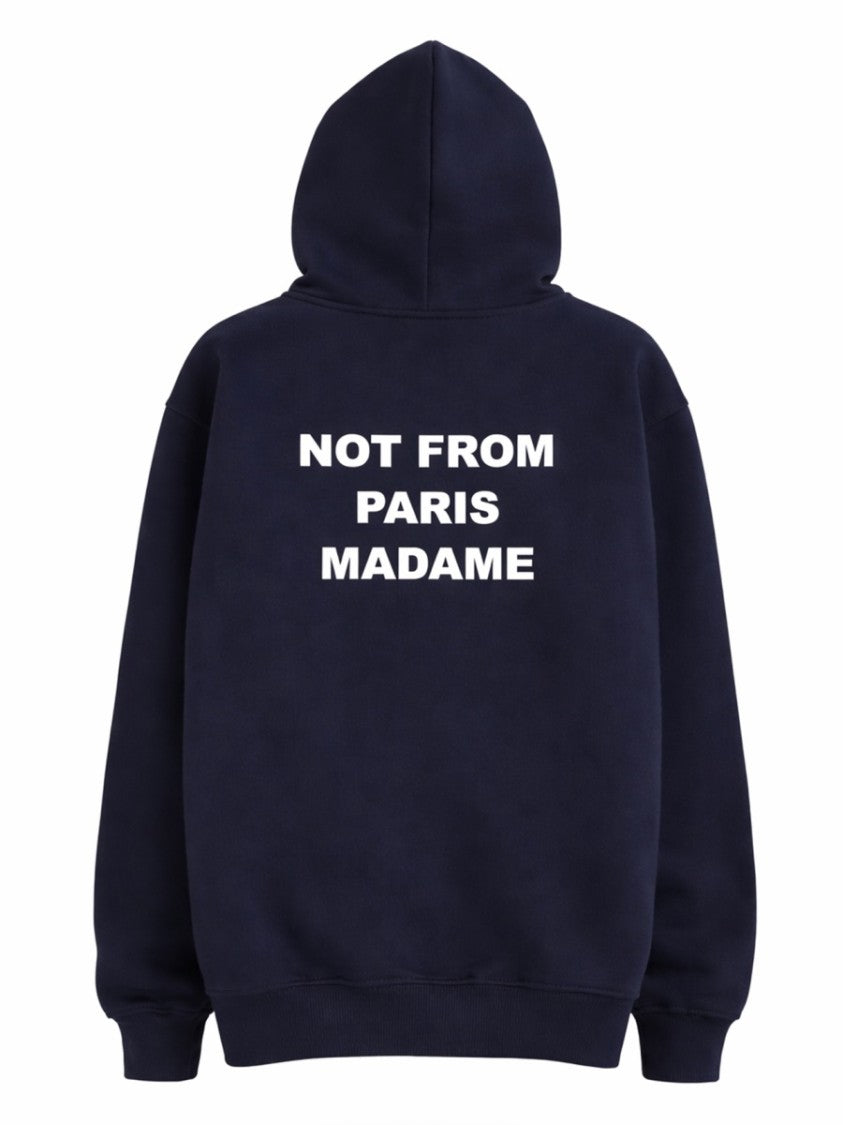 Drôle De Monsieur Neutrals Slogan Graphic Kangaroo Pocket Hoodie