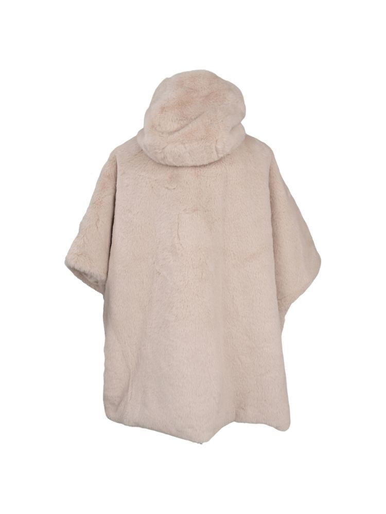 Sergio Moretti Plush Beige Fur-Like Coat With High Collar And Boxy Silhouette