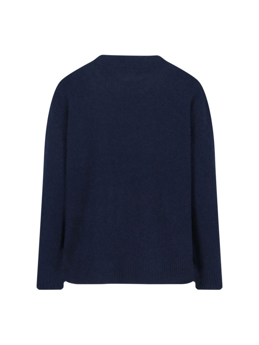 Sibel Saral Navy Blue Cropped Cardigan And Crew Neck Sweater Set