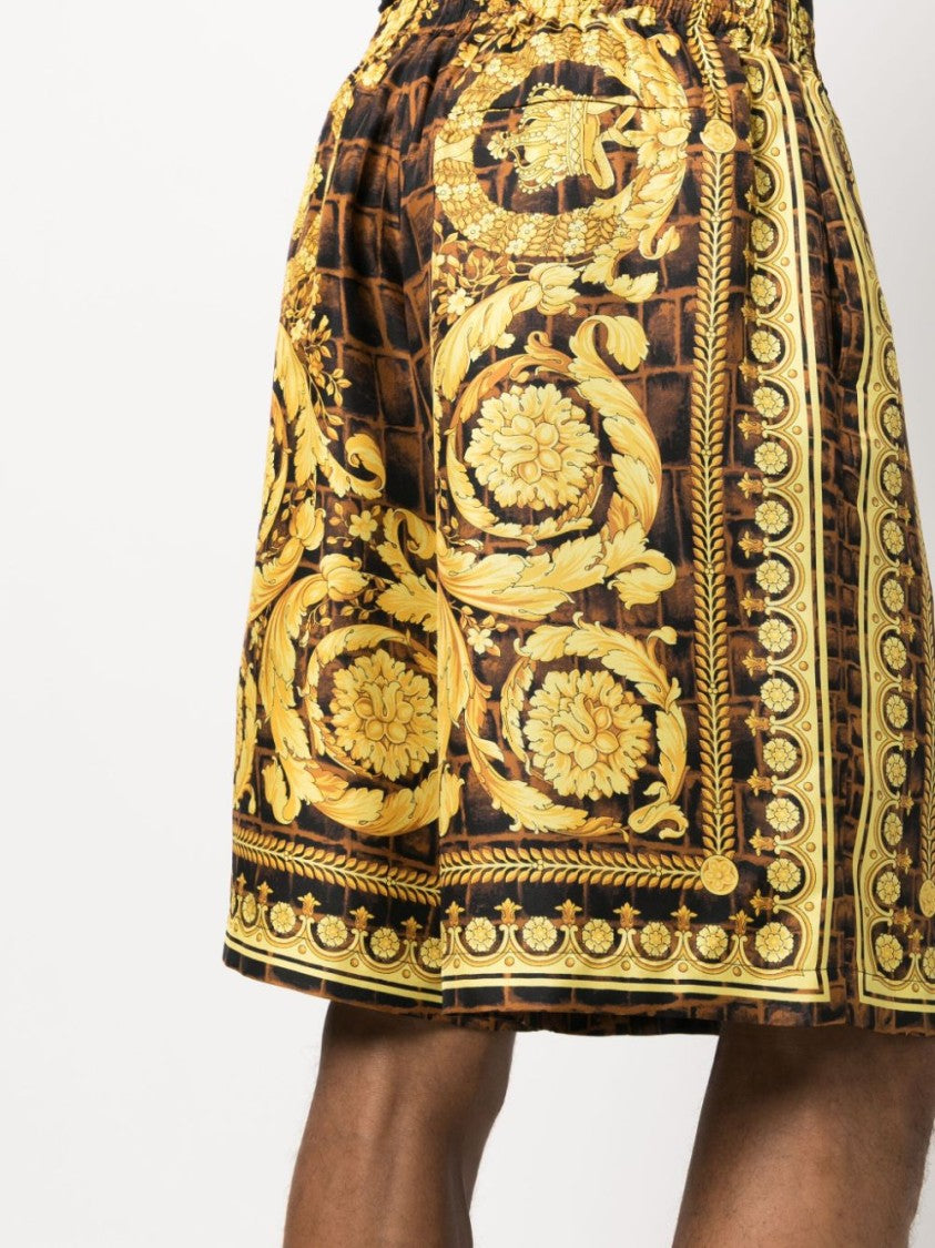 Versace Barocco-Print Silk Shorts With Gold-Tone Accents