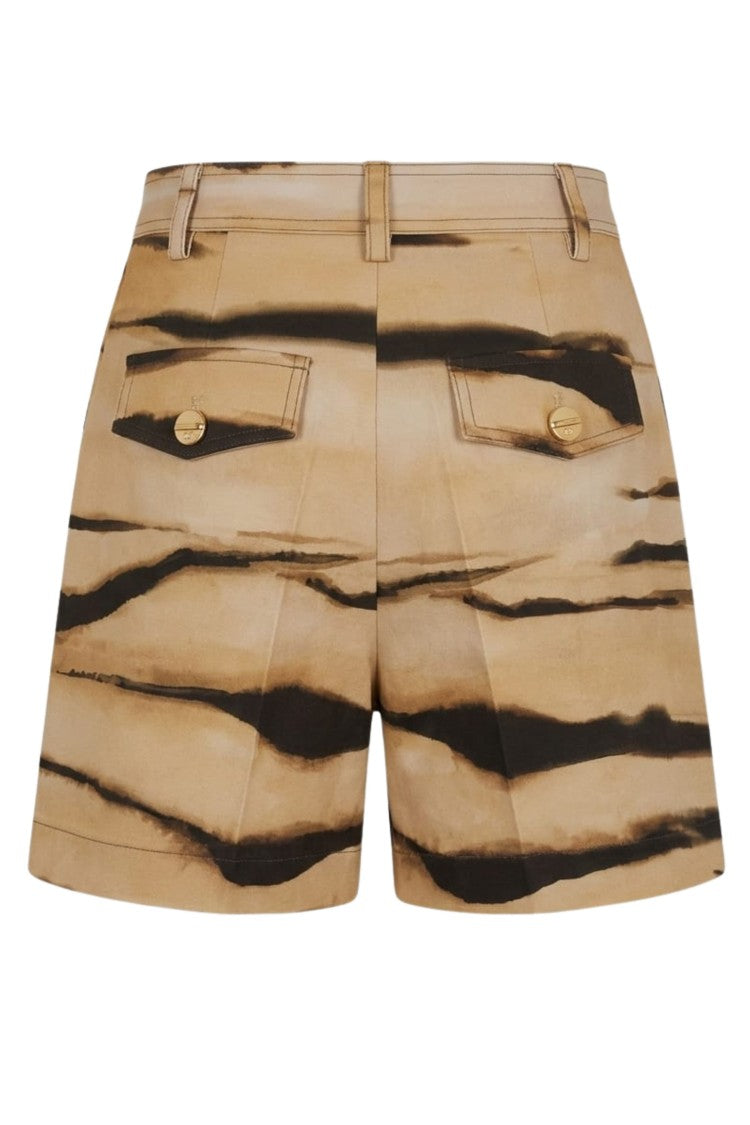 Elisabetta Franchi Camel Safari Camel Tiger-Pattern Darts Cotton Shorts