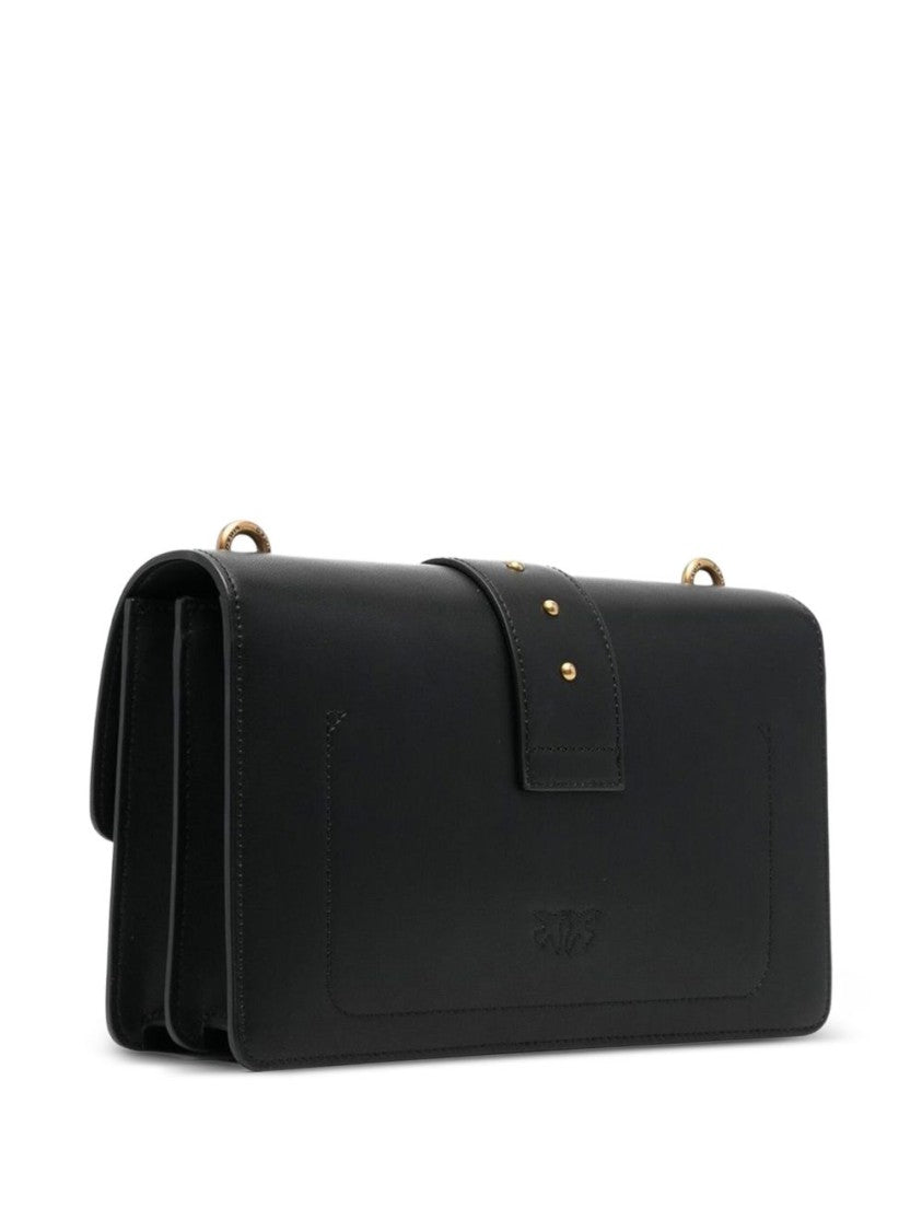 Pinko Rectangular Black Leather Crossbody Bag