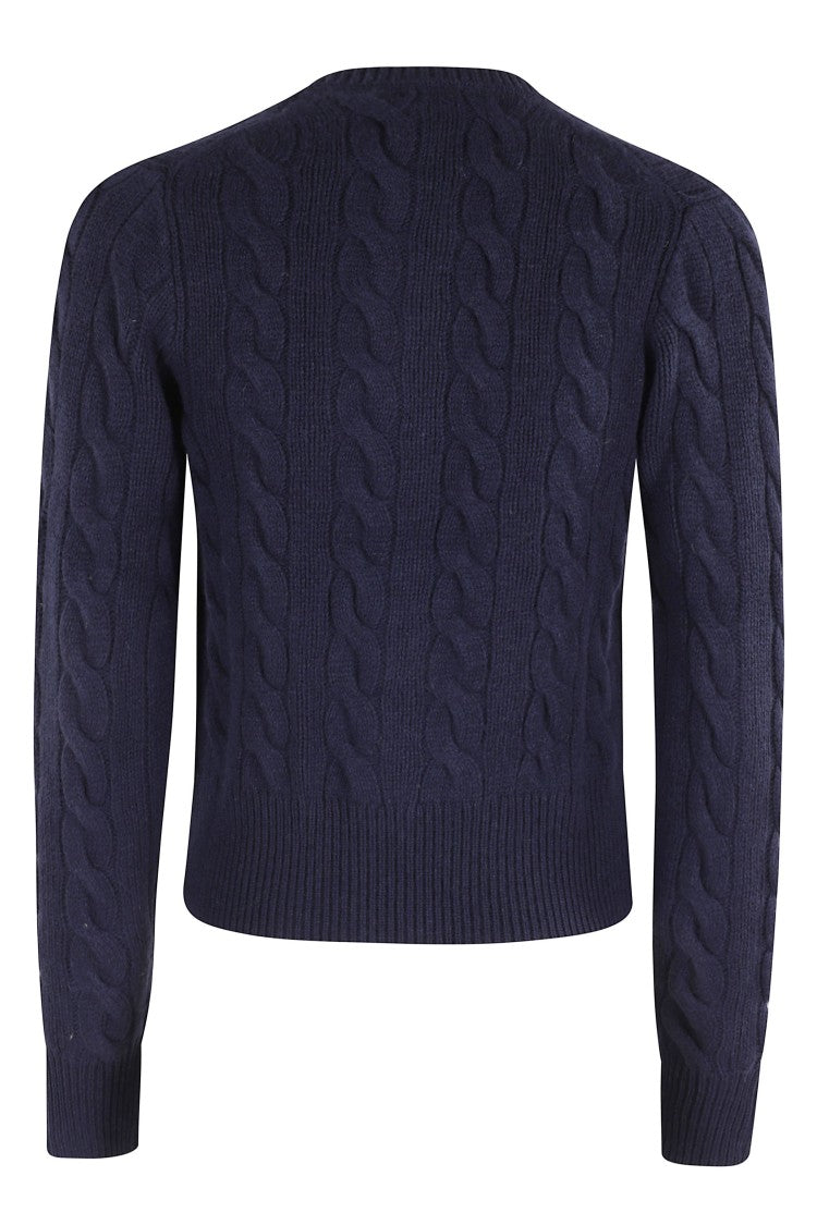 Polo Ralph Lauren Cropped Woven Cable Knit Cardigan In Hunter Navy