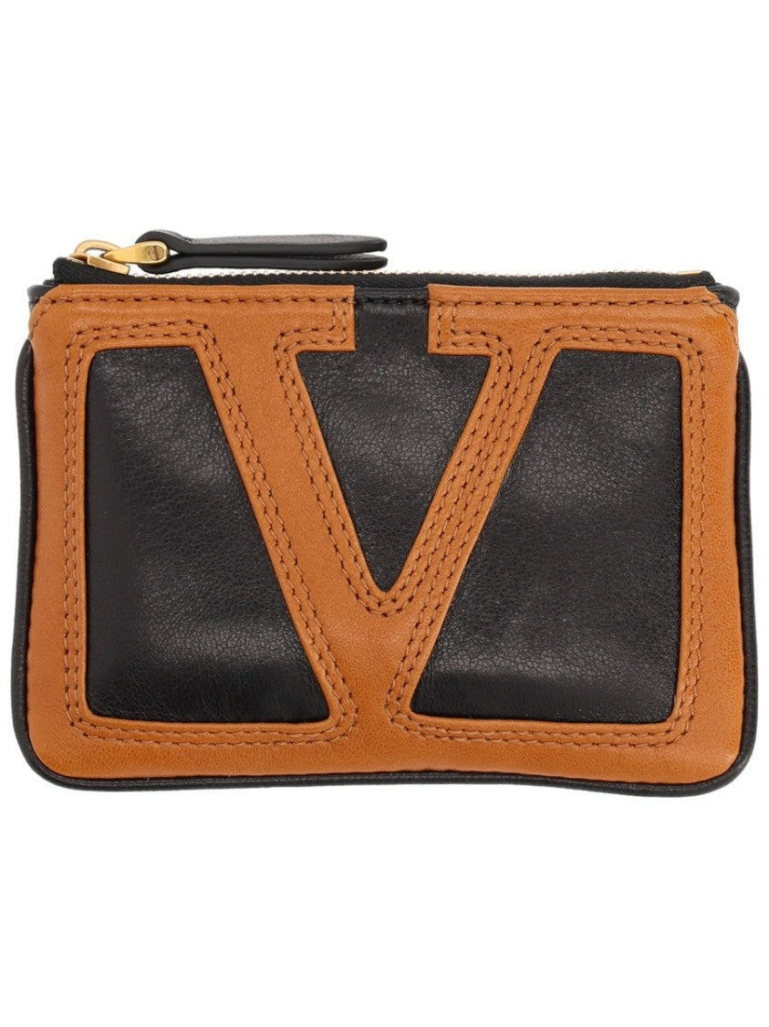 Valentino Garavani Black Stitched V Leather Wallet