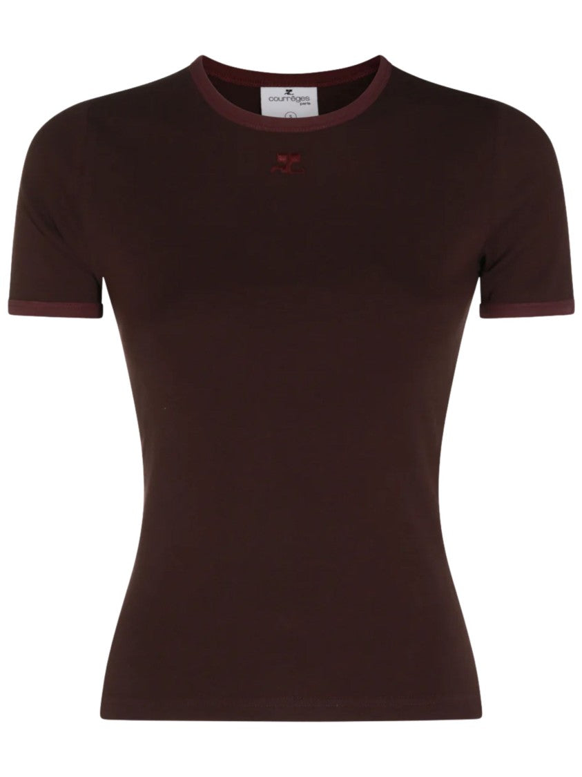 Courrèges Brown Cotton Logo T-Shirt