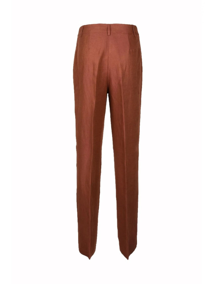 Nenette Tlj Brown Straight-Leg Linen-Viscose Pants