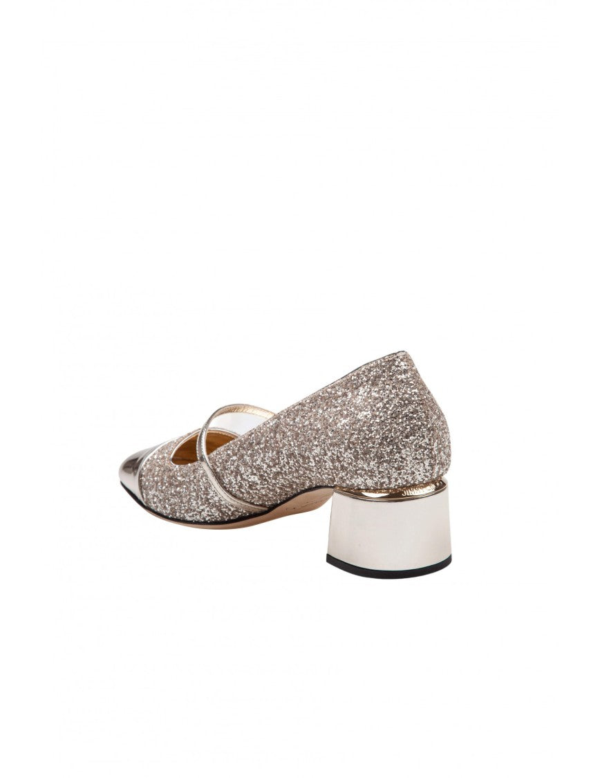 Jimmy Choo Gold/Sand Glitter/Laminated Leather Pumps