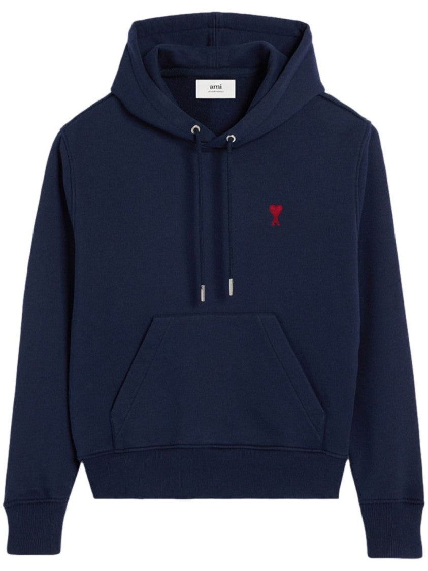 Ami Navy Blue Jersey Cotton Hoodie