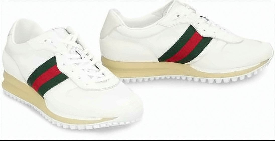Gucci White Canvas And Suede Sneakers