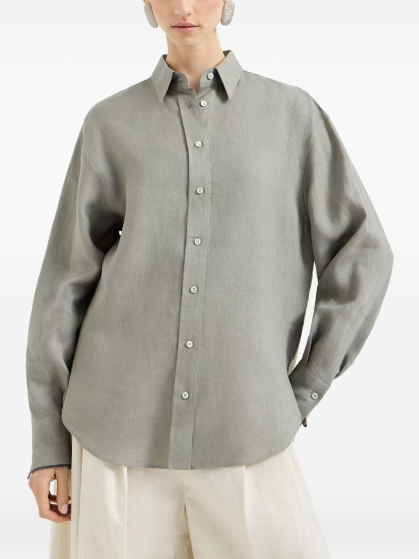 Brunello Cucinelli Linen Shirt With Curved Hem