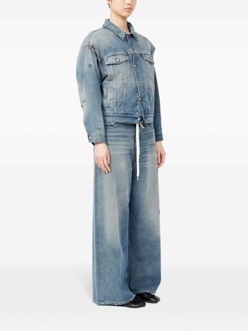 Mm6 By Maison Margiela Washed Denim Jacket With Distressed Detailing